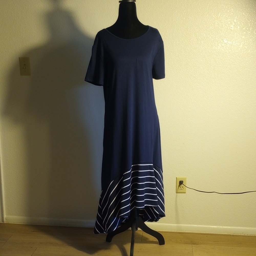 As U Wish Blue High Low Dress with Crew Neck and Short Sleeves